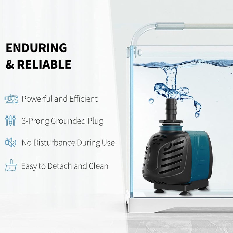 Uniclife Aquarium 550 GPH Submersible and Inline Water Pump 45W 6.5ft High Lift AC 120 V Quiet Compact Return Pump with 6 ft. Power Cord for Fish Tanks Pond Waterfalls Fountains Sumps and Gardens - Image 2